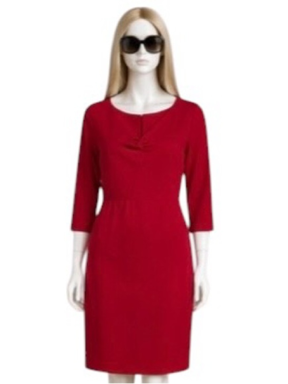 Talbots Red Crisscross V-Neck Knit Crepe Sheath Dress 3/4 Sleeve Size 12